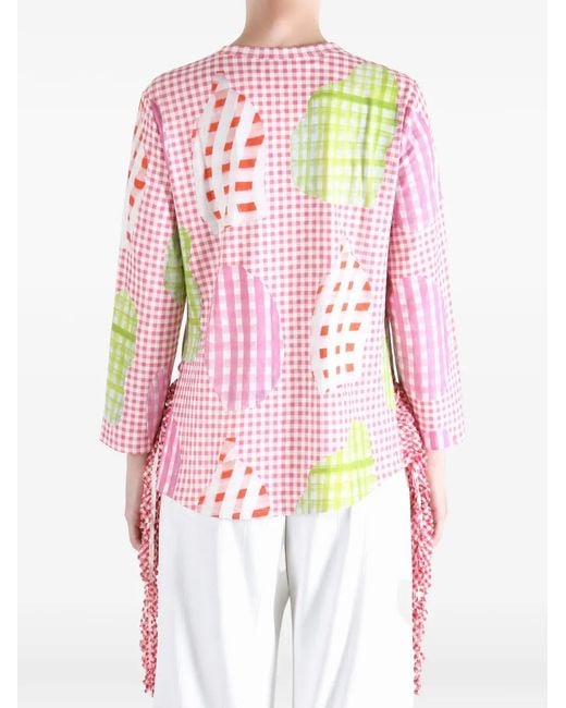 Comme des Garçons Pink Gingham Ruffled Top
