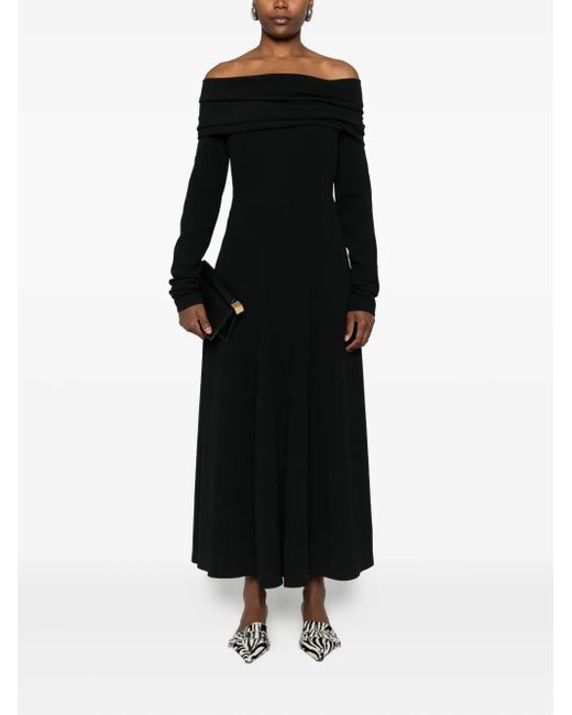 Alberta Ferretti Black Midi Dress With Bardot Neckline And Cut-Out Detail
