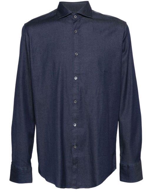 Canali Blue Spread-collar Chambray Shirt for men
