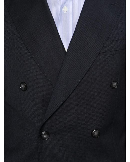 Boss Blue Double-Breasted Virgin Wool Suit for men