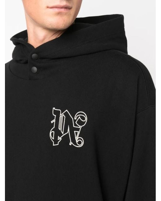 Palm Angels Black Logo-Print Cotton Hoodie for men