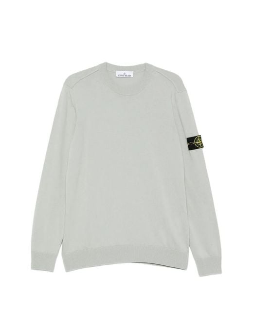 Stone Island White Crewneck Jumper With Rolled Edges for men
