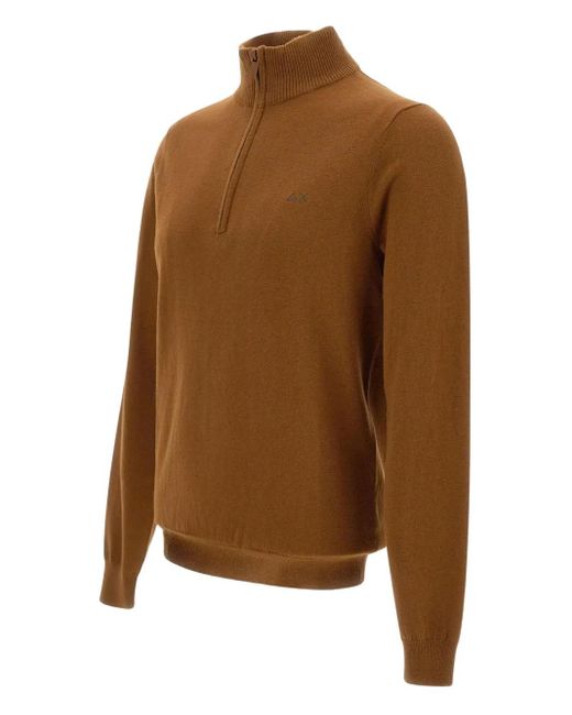 Sun 68 Brown Half-Zip Sweater for men