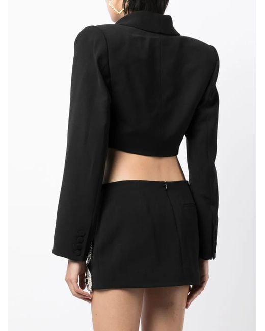 Area Black Crystal-embellished Cropped Wool Blazer