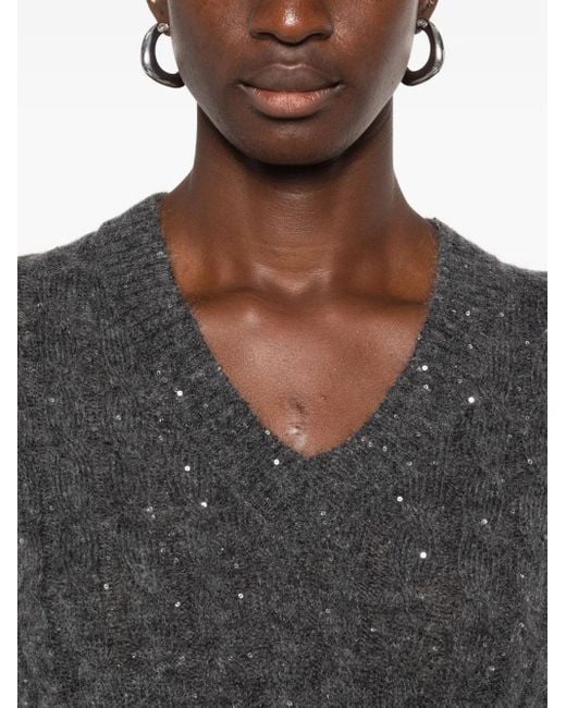 Brunello Cucinelli Black Sequin-Embellished Sleeveless Top
