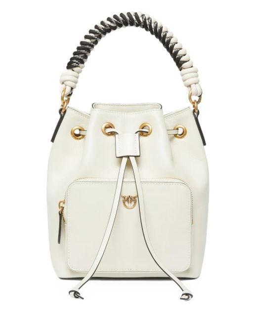 Pinko White Braided-Handle Bucket Bag