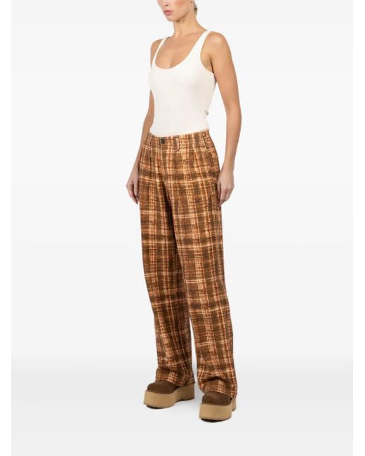 R13 Brown Pleated Checked Pants