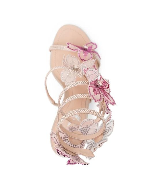 Rene Caovilla Pink Peach Flower Sandals