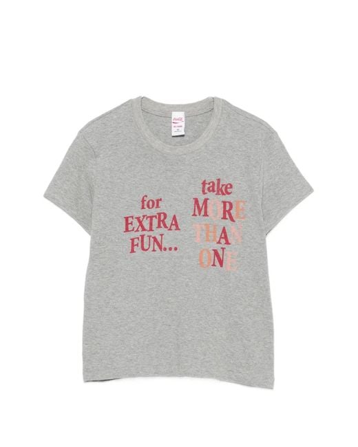 Re/done Gray X Coca Cola Slogan-Print T-Shirt