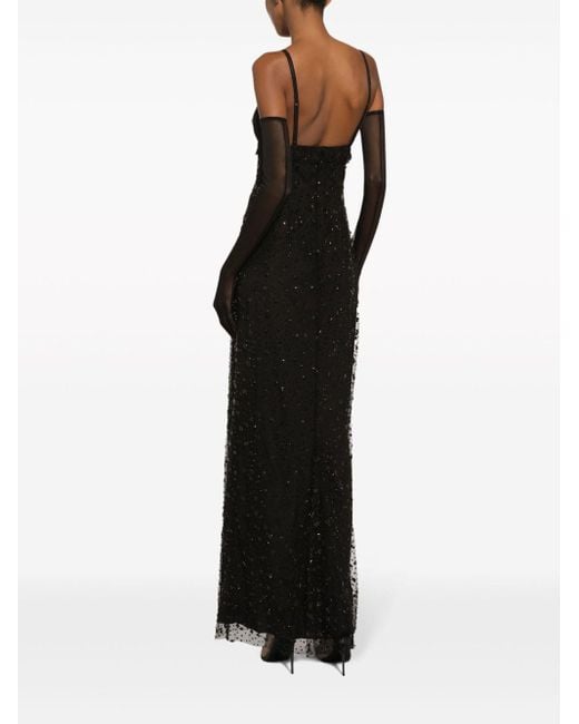 Dolce & Gabbana Black Crystal-embellished V-neck Gown