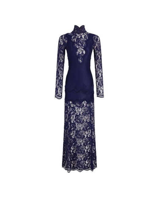 Rabanne Blue Long-Sleeved Lace Maxi Dress