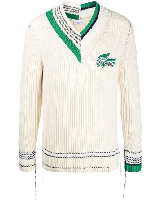 Lacoste Wool Hybrid-knit Cricket Jumper in White | Lyst
