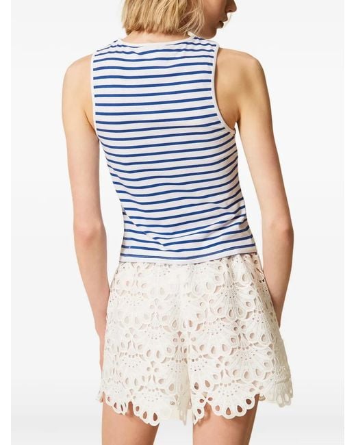 Twinset Blue Striped Jacquard Top