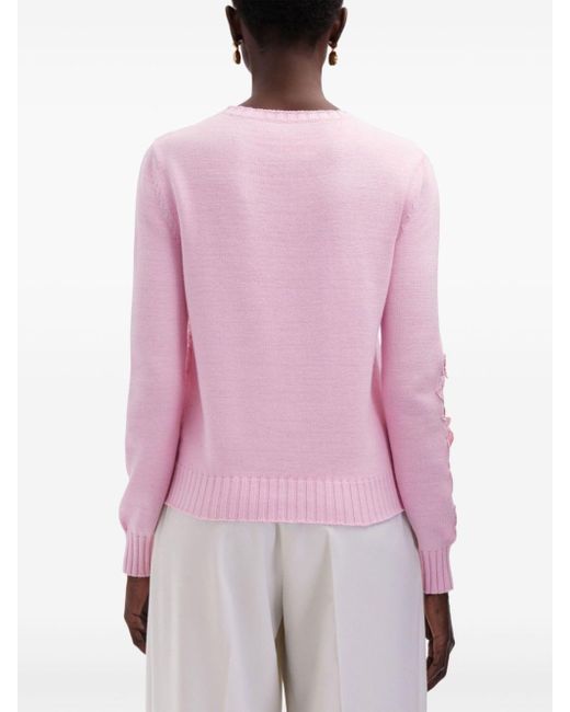 Oscar de la Renta Pink Lace-detail Fine-knit Jumper
