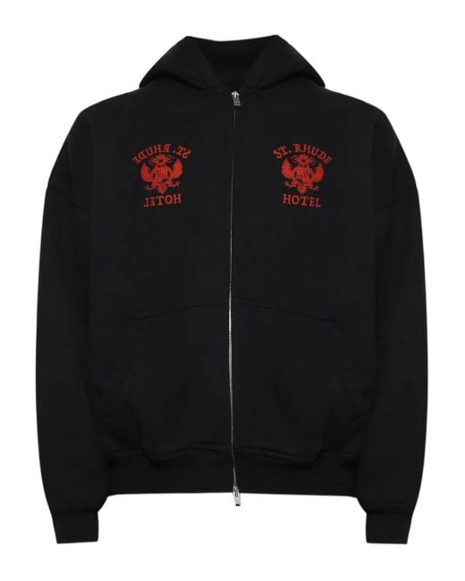 Rhude Black St. Zip-Up Hoodie for men