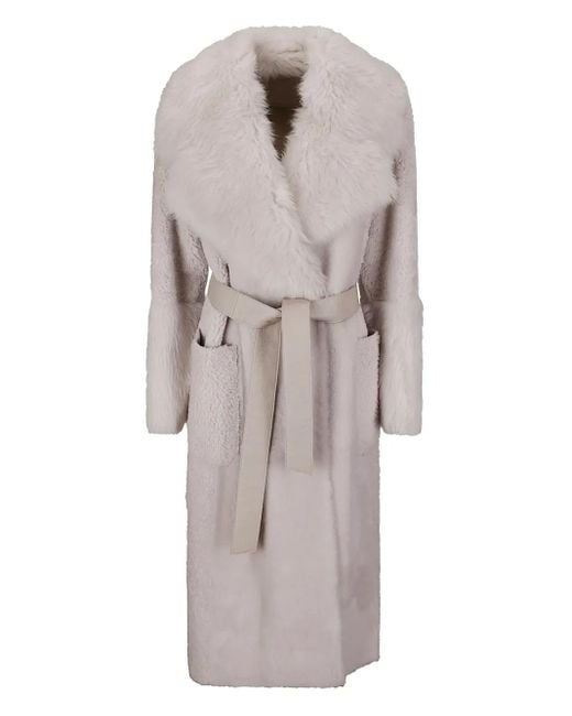 Desa Nineteenseventytwo Gray Shearling Belted Coat
