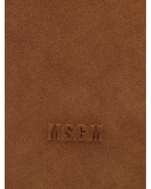 MSGM Brown Suede Embossed Tote Bag