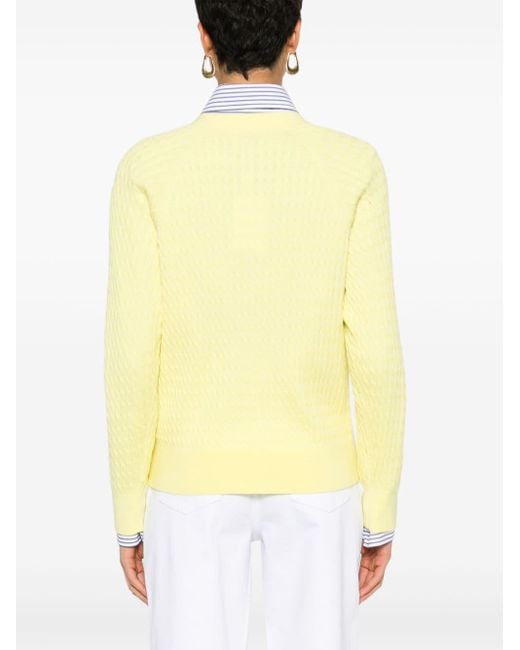 Tommy Hilfiger Yellow Logo-embroidered Cable-knit Jumper