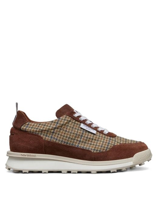 Thom Browne Brown Gunclub-Check Cheviot Tweed Alumni Sneakers for men