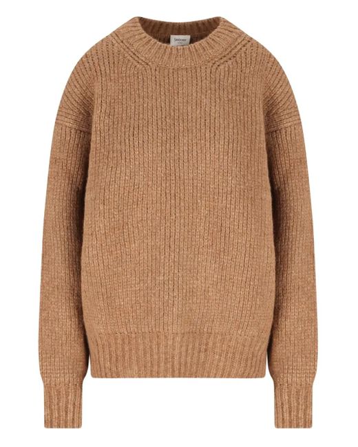 Saint Laurent Brown Ribbed Crew-Neck Sweater