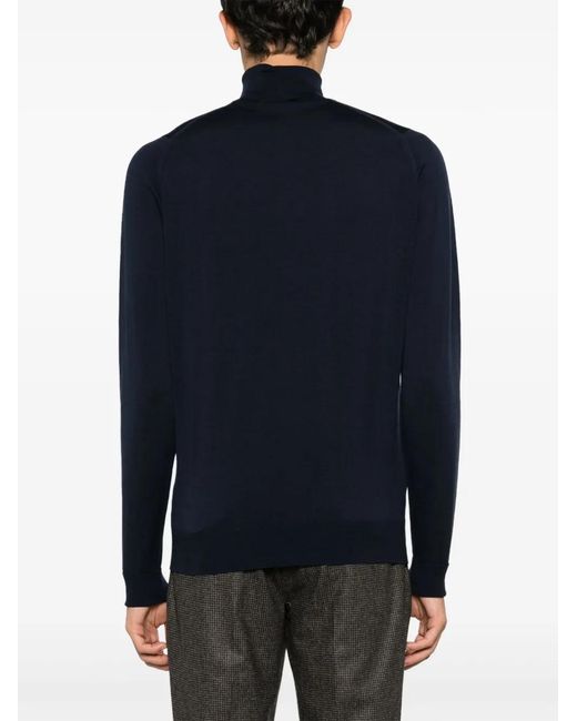 John Smedley Blue Roll-Neck Merino Wool Jumper for men