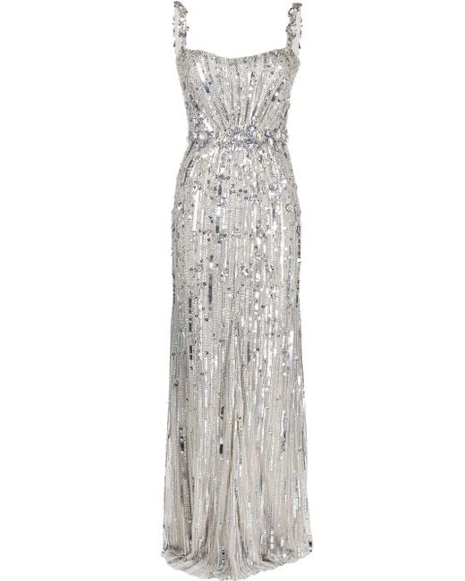 Jenny Packham Sequin-embellished Gown in Grey (Gray) | Lyst