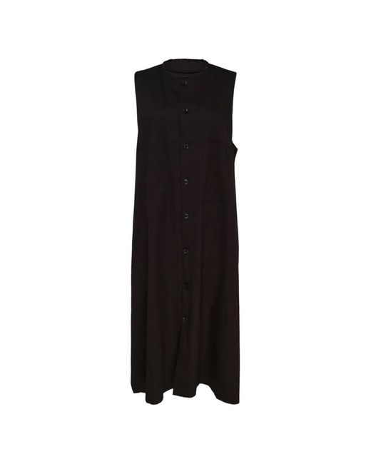 Y's Yohji Yamamoto Black Button-Up Sleeveless Maxi Dress