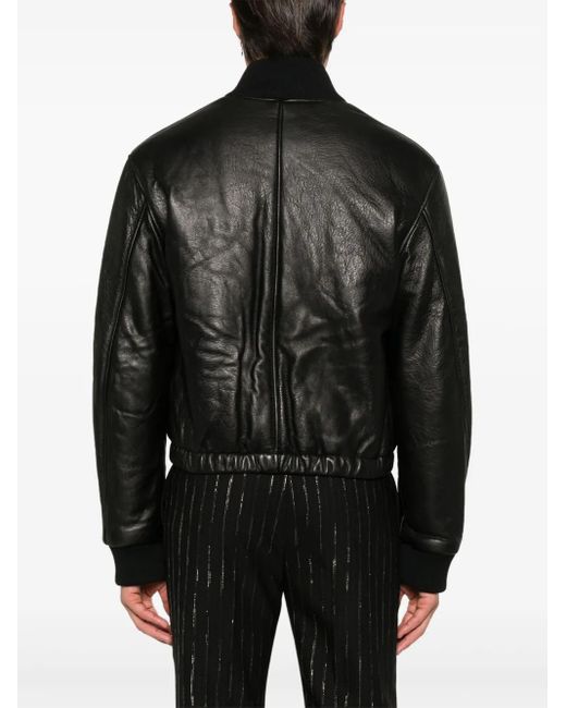 AMI Black Logo Plaque Leather Jacket for men