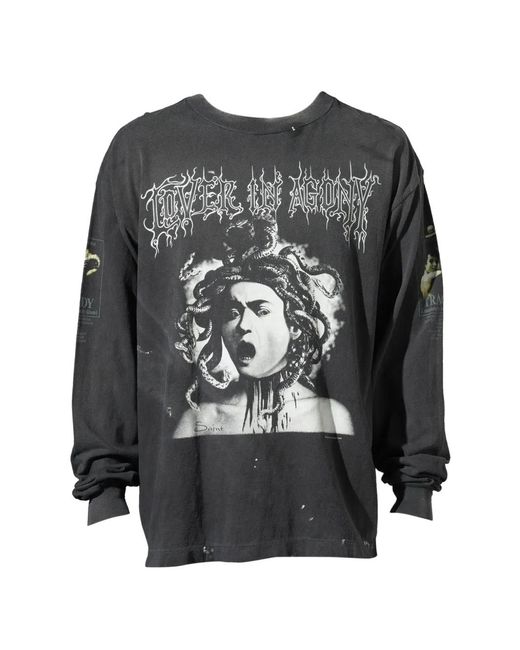 SAINT Mxxxxxx Gray Medusa-Print Long-Sleeve T-Shirt for men