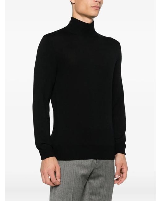 Canali Black Long-Sleeves Wool Sweater for men