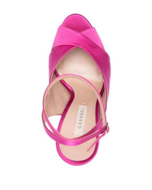 Casadei Pink Flora Jolly 140mm Satin Sandals