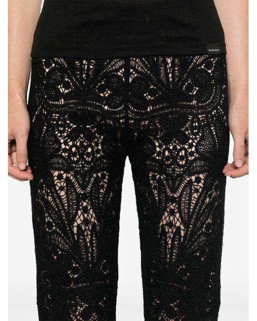 Twinset Black Lace-Paneled Flared Wool Trousers