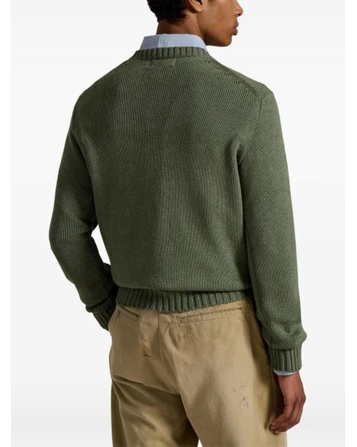 Polo Ralph Lauren Green Flag-Embroidered Crewneck Sweater for men