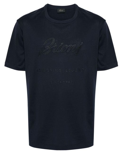 Brioni Blue Logo-patch Cotton T-shirt for men