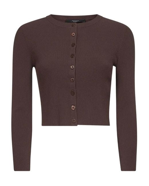Weekend by Maxmara Brown Ribbed Button-Fastening Cardigan