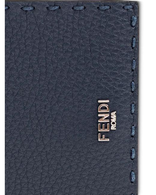 Fendi Blue Selleria Logo-Plaque Bi-Fold Wallet for men