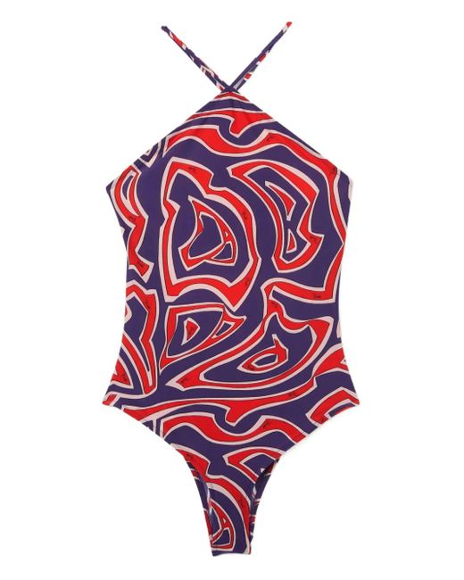 Emilio Pucci Red Maillot De Bain Labirinto Imprimé