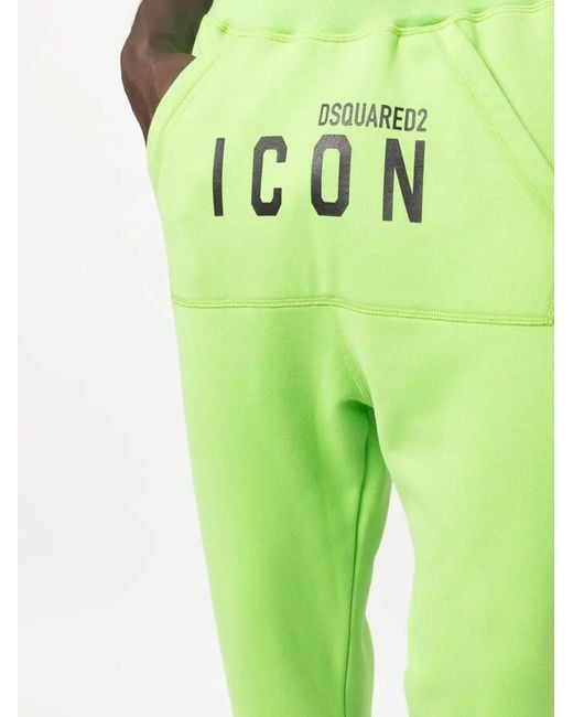 DSquared² Green Icon-Print Cotton Track Pants for men