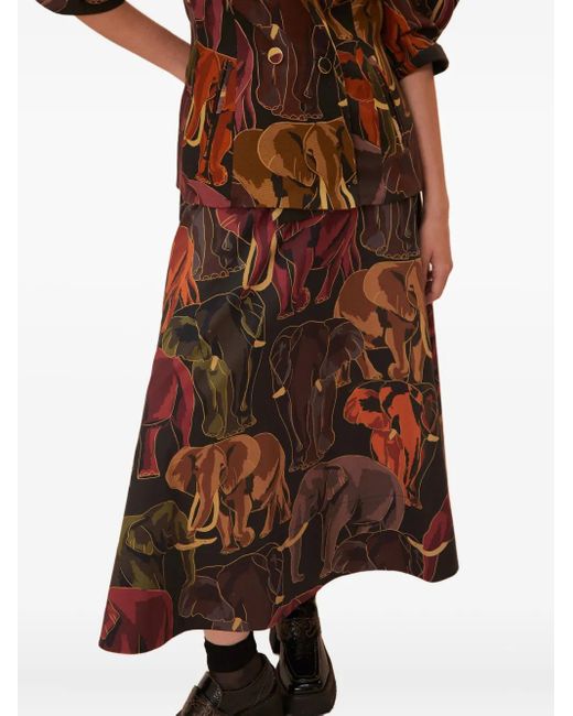 Farm Rio Midi-Rok Met Olifantprint in het Red