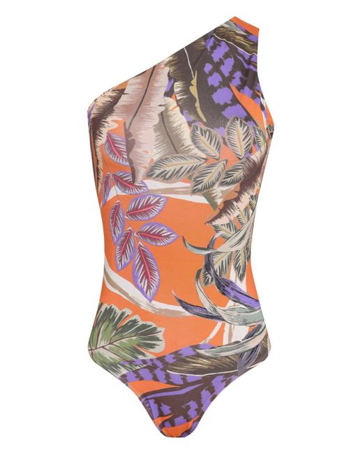 Brigitte Bardot White Camila Badeanzug mit Blatt-Print