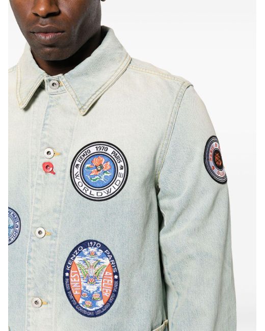 KENZO Travel Badge Denim Jacket in het Gray voor heren