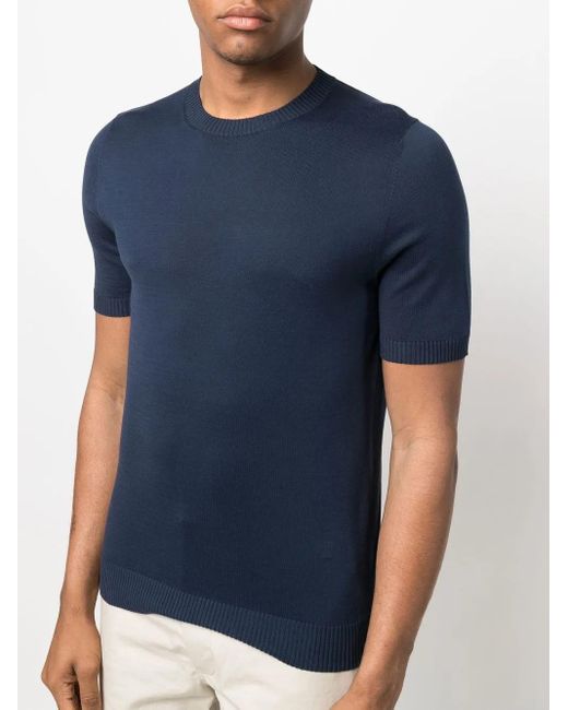 Malo Blue Short-Sleeve Fitted Knit Top for men