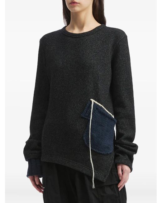 Y's Yohji Yamamoto Black Asymmetric Pocket-Detail Sweater