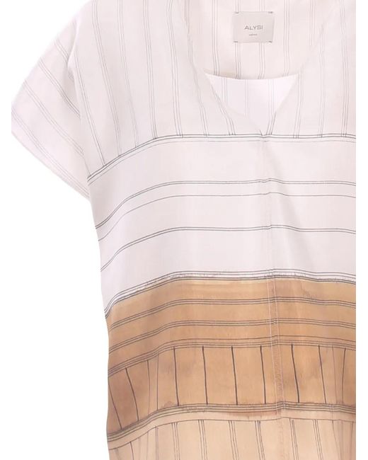 Alysi Pink V-Neck Striped Blouse