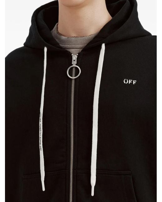 Off-White c/o Virgil Abloh Black Logo-Print Zip-Up Hoodie for men