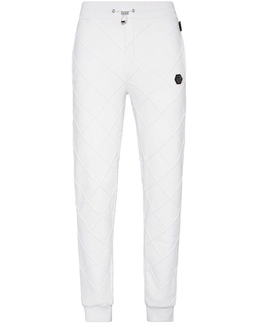 Philipp Plein White Diamond-quilted Track Pants for men