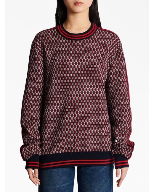 Balmain Red Monogram Check-Pattern Jumper