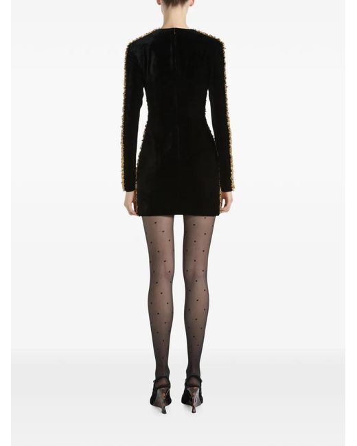 Balmain Black Velvet Dress With Embroidered Trim