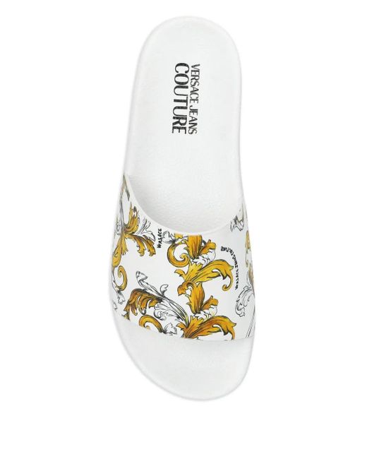 Versace Jeans Couture Green Barocco-Pattern Slides