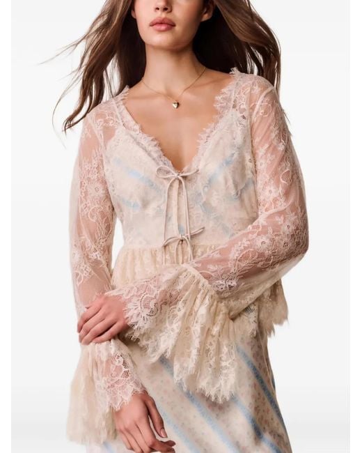 LoveShackFancy Natural Floral-Pattern Blouse